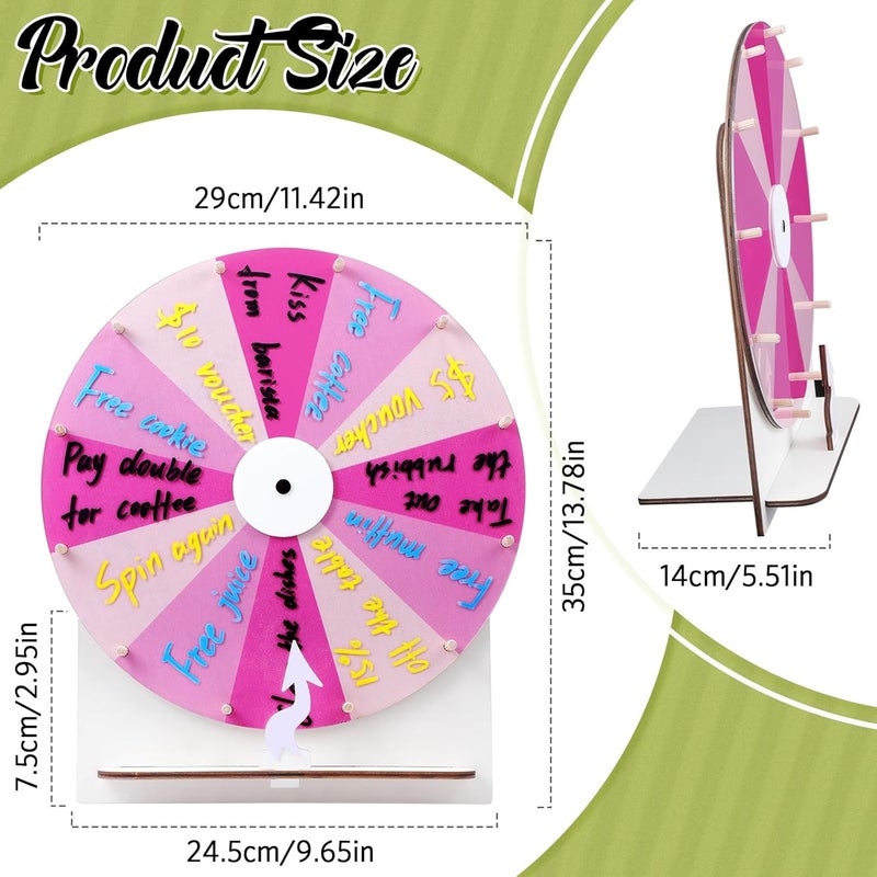 Memorywuu 11.4 Inch Spinning Wheel Erasable Raffle Spin The Wheel Game with Stand and Arrow Wooden Prize Tabletop Spinner Raffle Roulette for Wedding Family Bridal Party Baby Shower Games(Pink) - Image 2